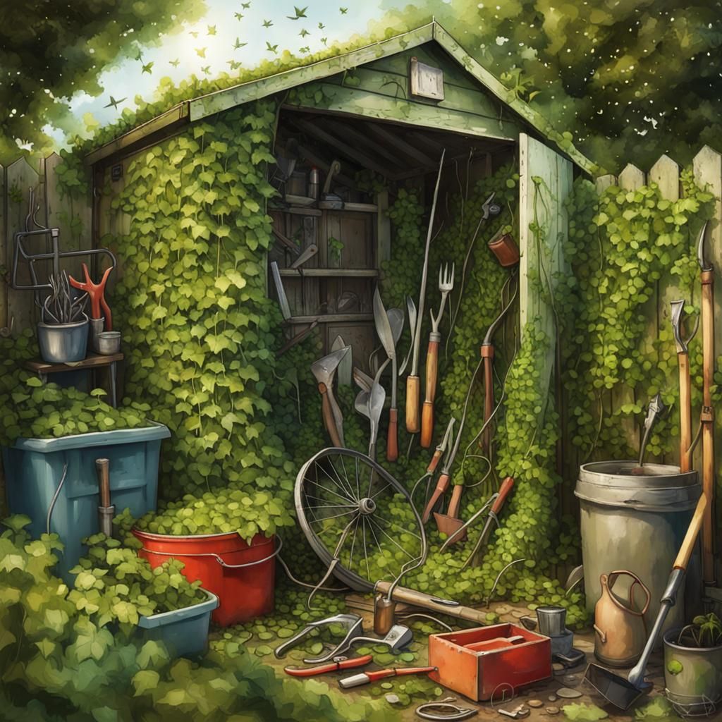 Overgrown Allotment Shed in Hyper-Detailed Digital Art