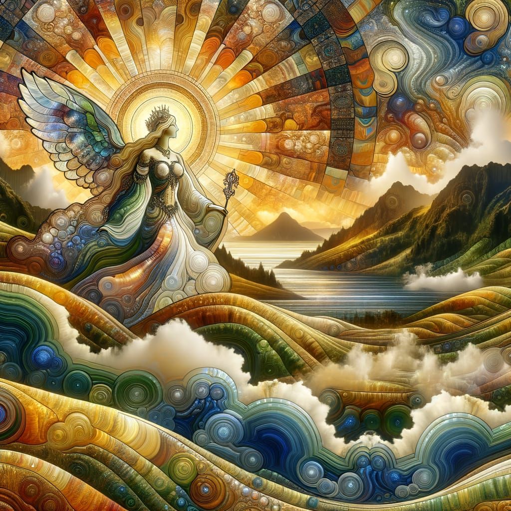 Scottish Goddess in Dreamlike, Symbolic Landscape