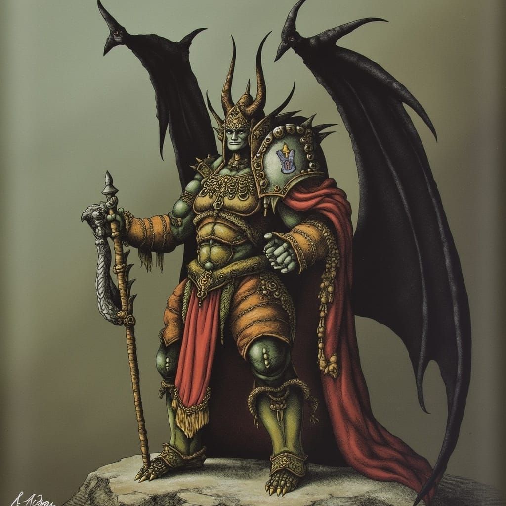 Warhammer 40K Orc and Girl in Hans Arnold Style