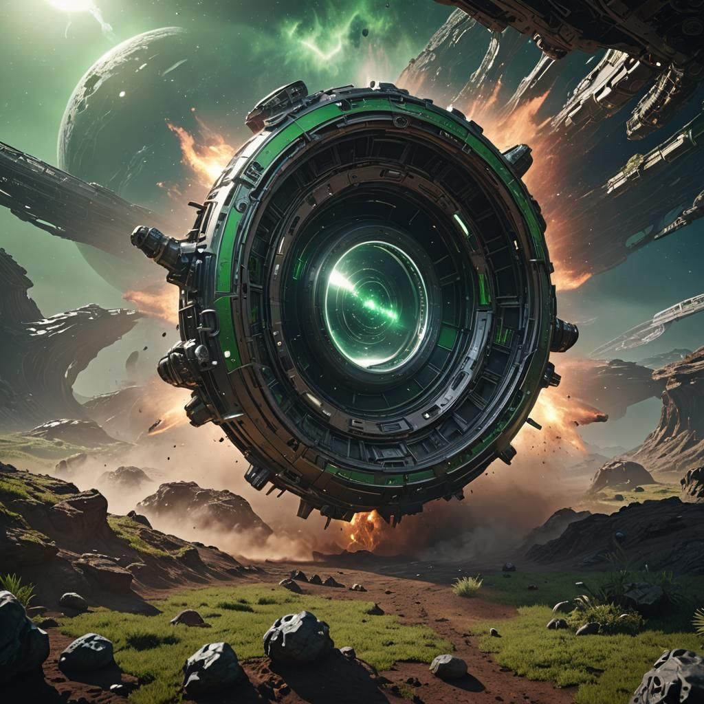 Alien Spaceship Exiting Blackhole in Space