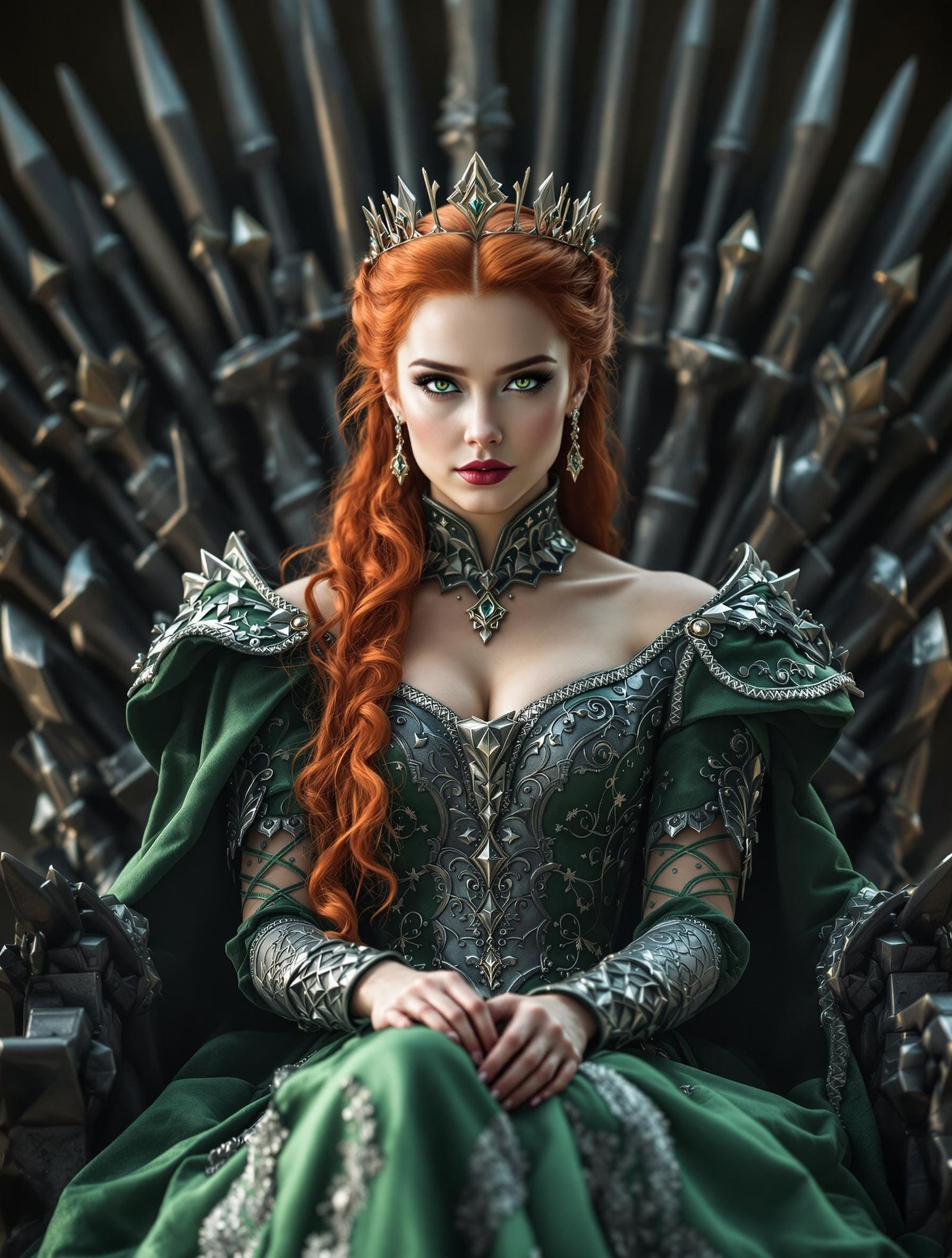 Medieval Queen on Iron Throne, Cinematic Still