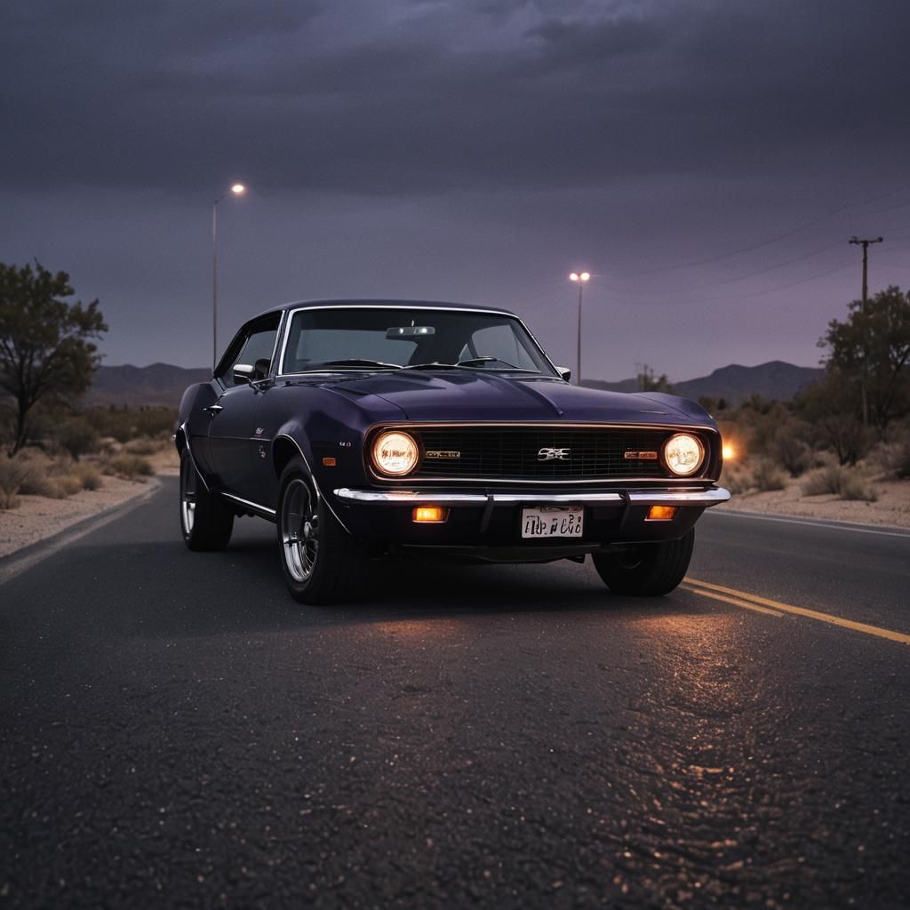 Black 1967 Chevrolet Camaro in Moody Cinematic Darkness