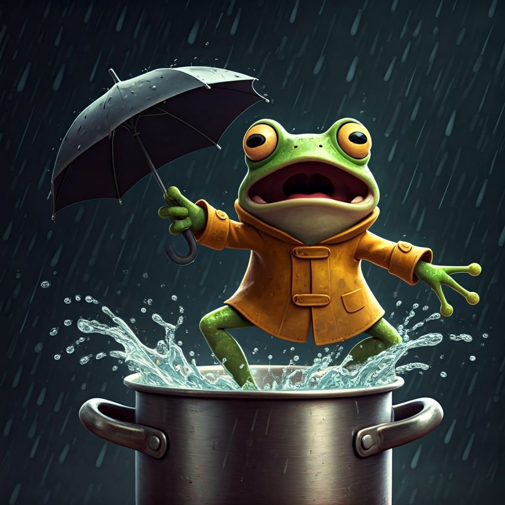 Whimsical Frog in Raincoat: A Claymation Scene