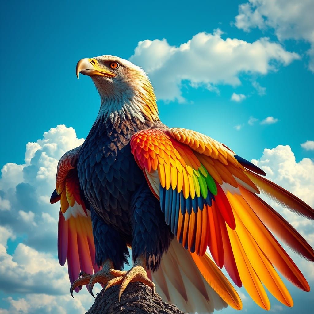 Eagle with realistic scales, sharp claws, and Indigrate wing...