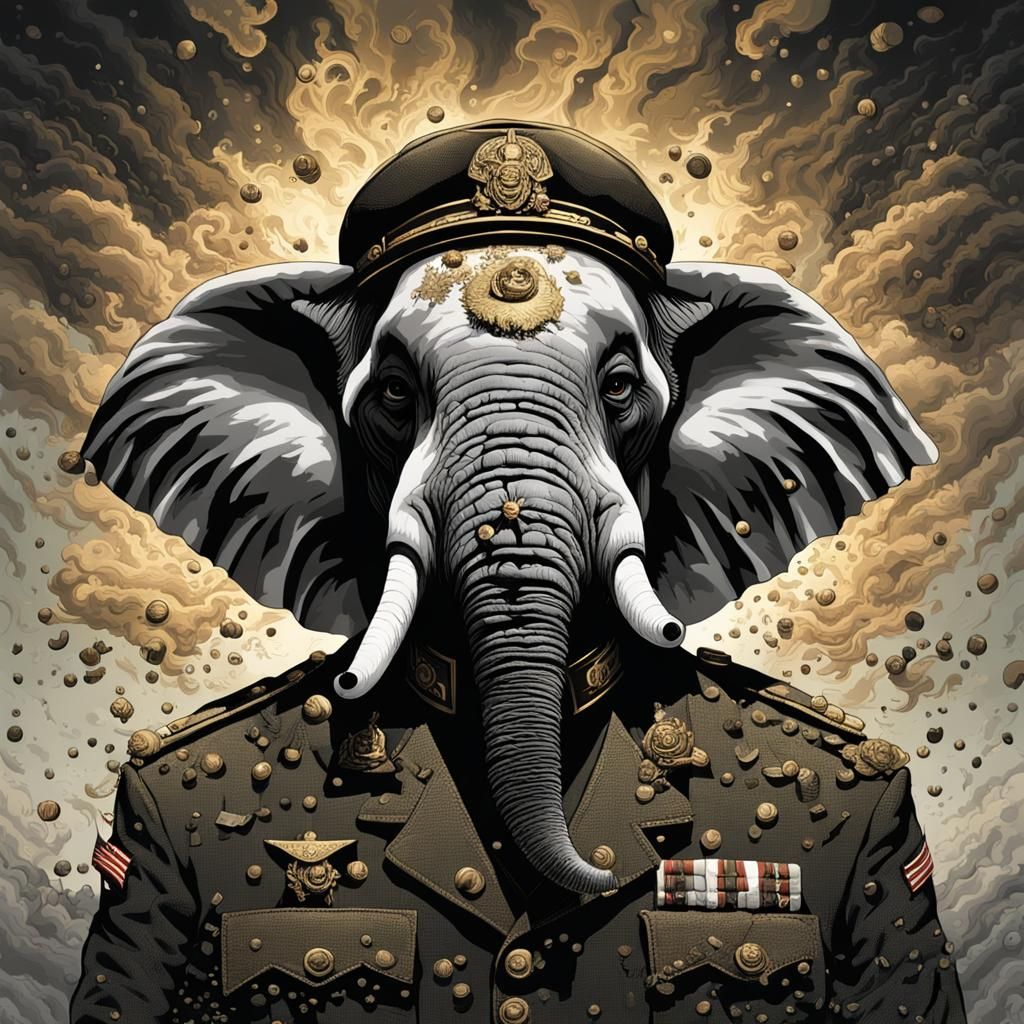 Sinister Elephant Soldier in Abstract Horror Style