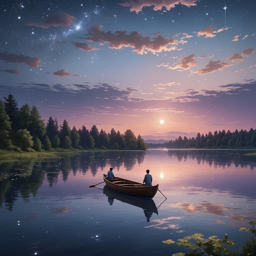 Moonlit Serenity: A Romantic Digital Painting of a Boat