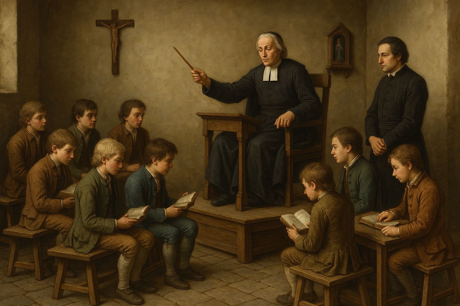 18th Century Classroom Scene with Saint John Baptist De La S...