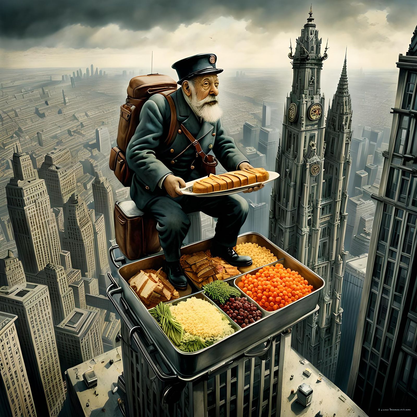 Whimsical reinterpretation of the historical photograph “Lun...