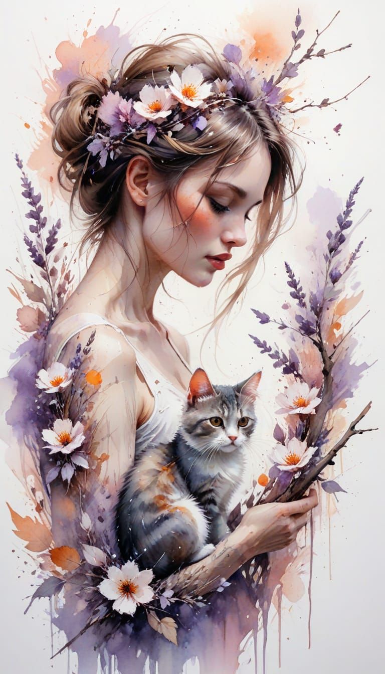 Enchanted Orchard at Dusk in Watercolour Style