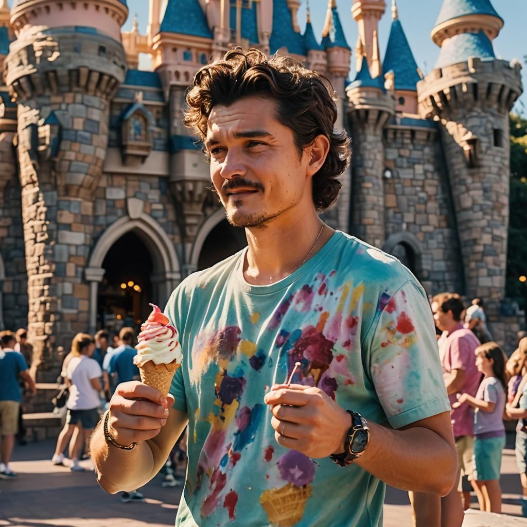 Orlando Bloom Enjoys Ice Cream at Disneyland