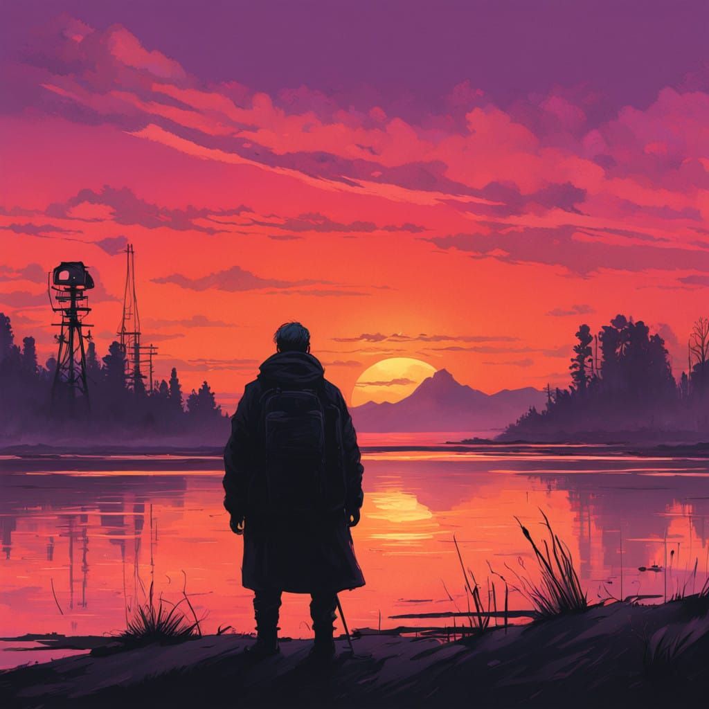 Majestic Figure Against Vibrant Sunset