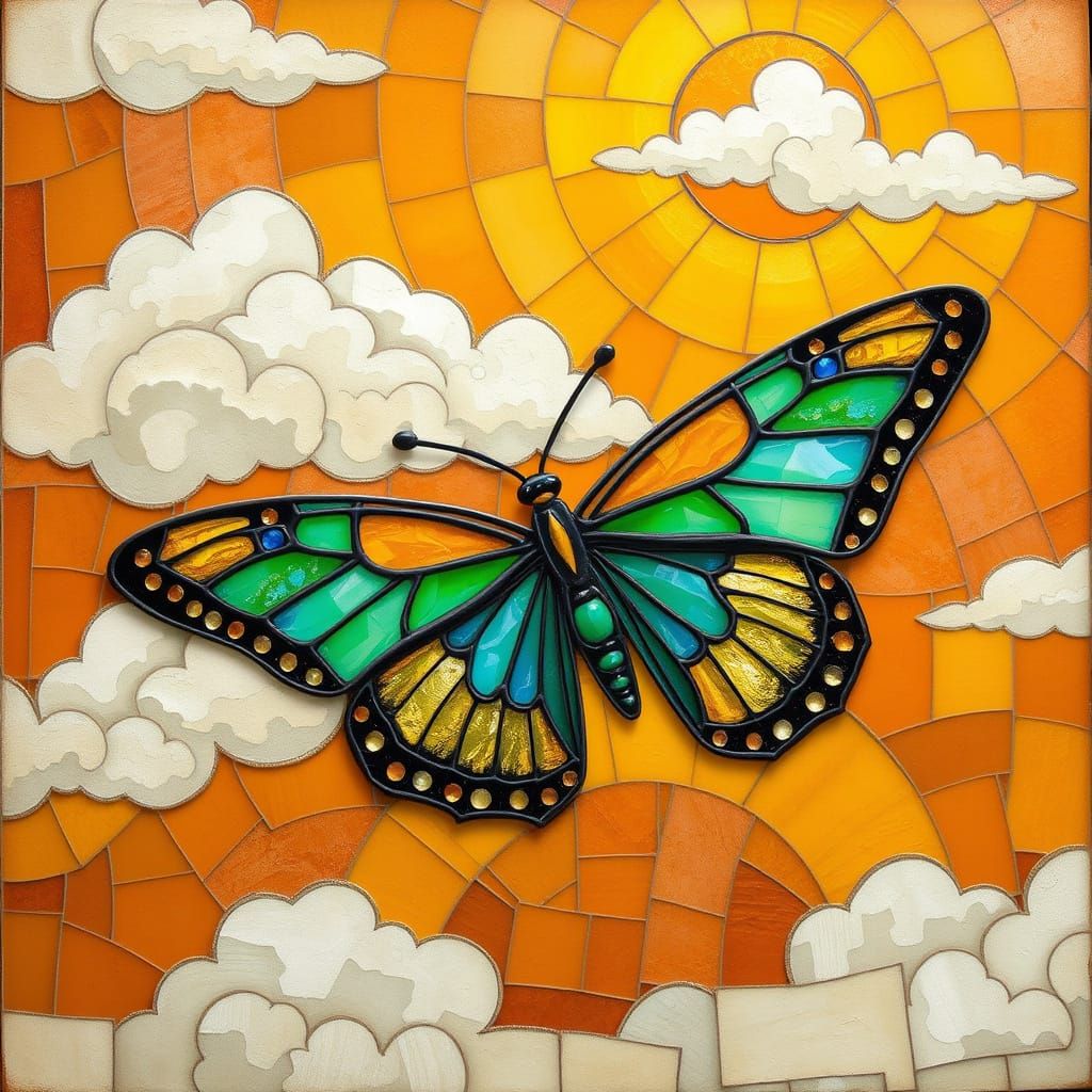 Delicate Butterfly in Whimsical Stained Glass Style