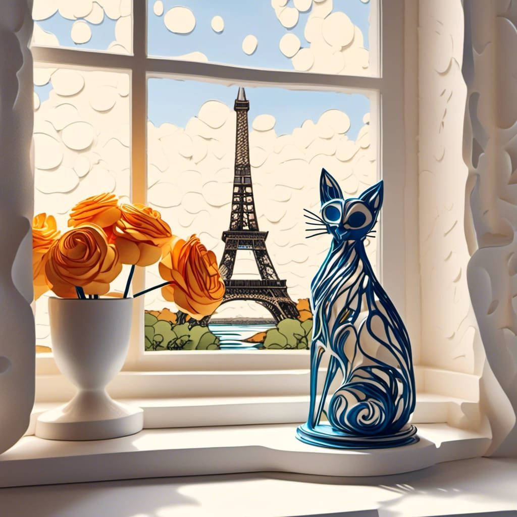 3D Cream Sculpture: Cats Watching Eiffel Tower