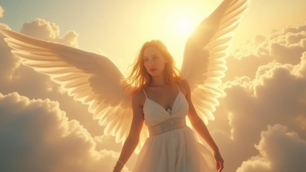 Serene Angel Soars Among Heavenly Clouds in Cinematic Style