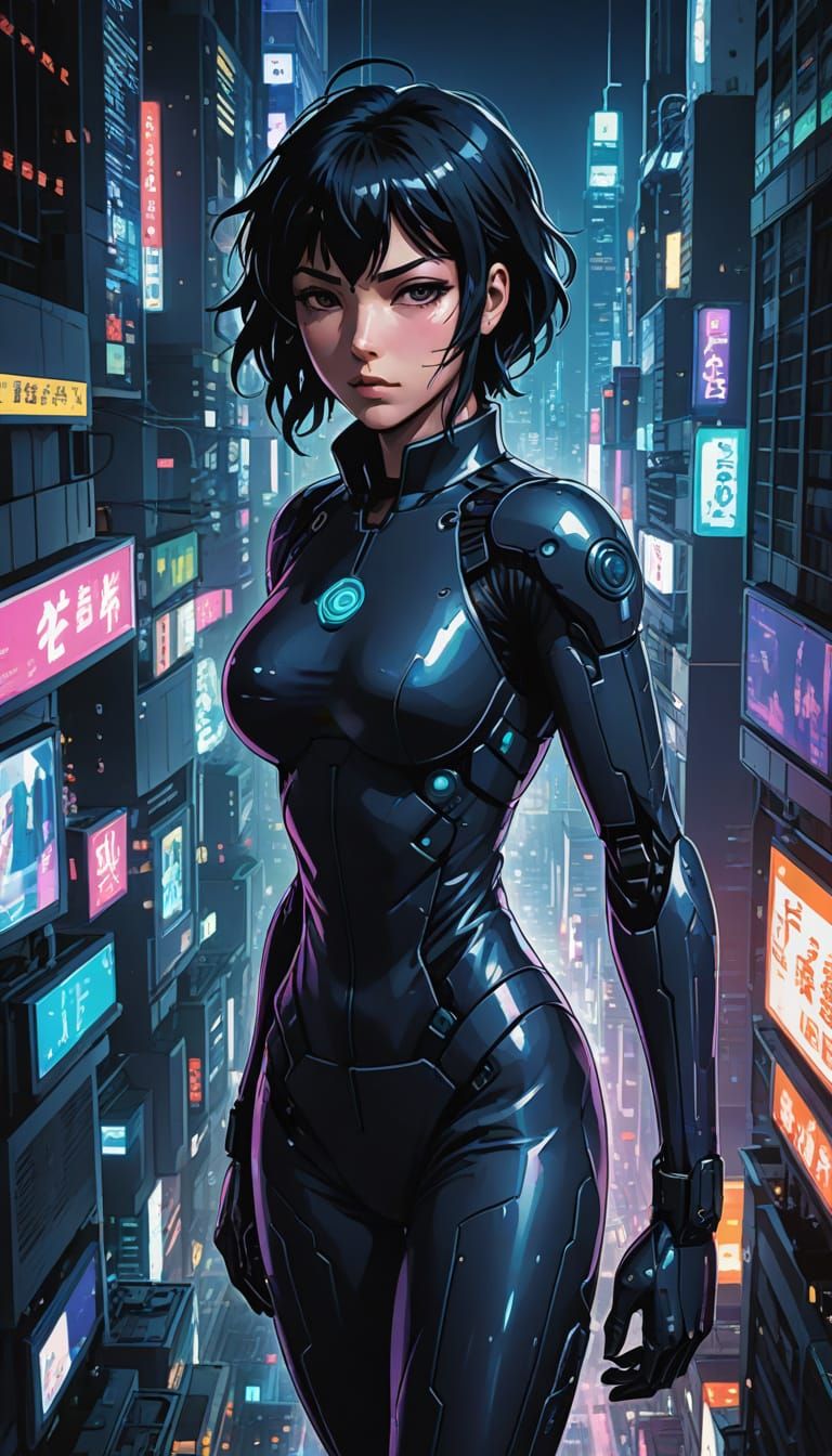Cyberpunk Goddess Descends into the City