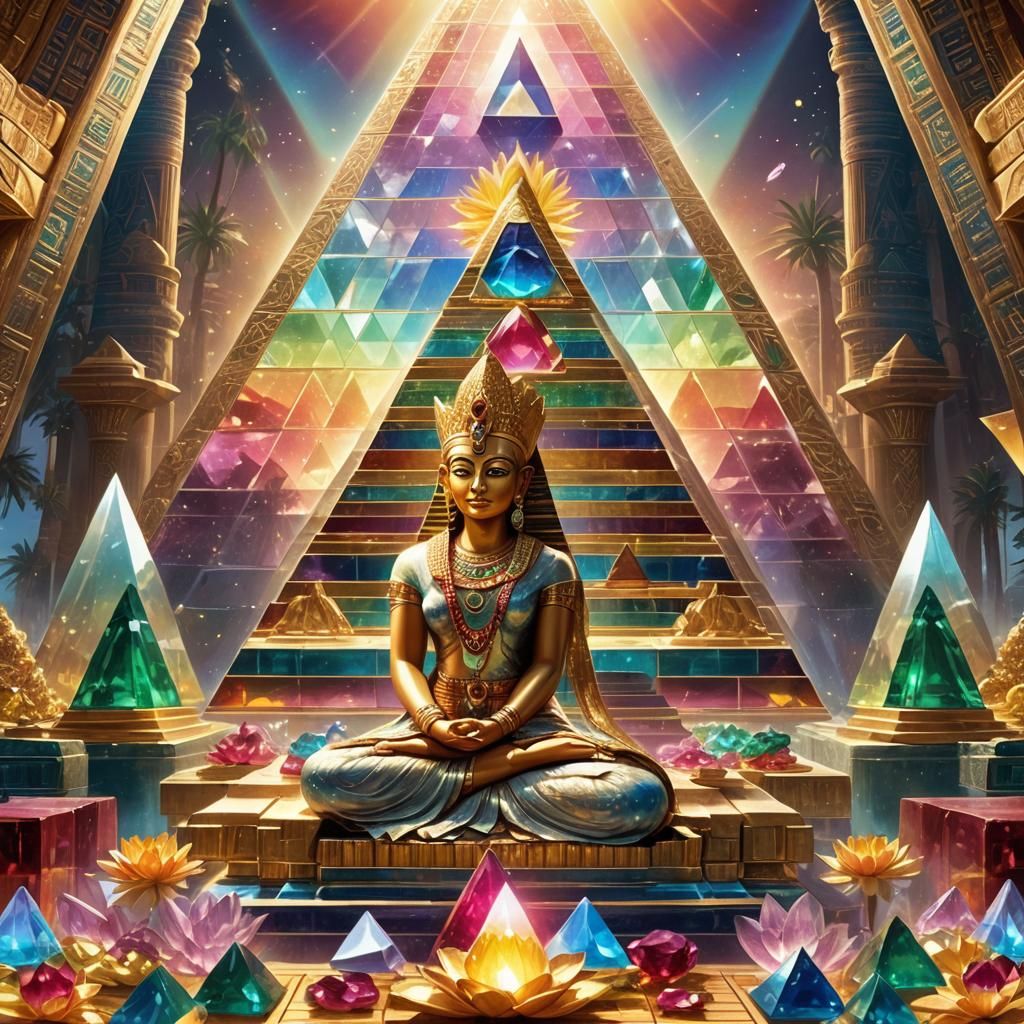 Iridescent Pyramid with Egyptian Priestess