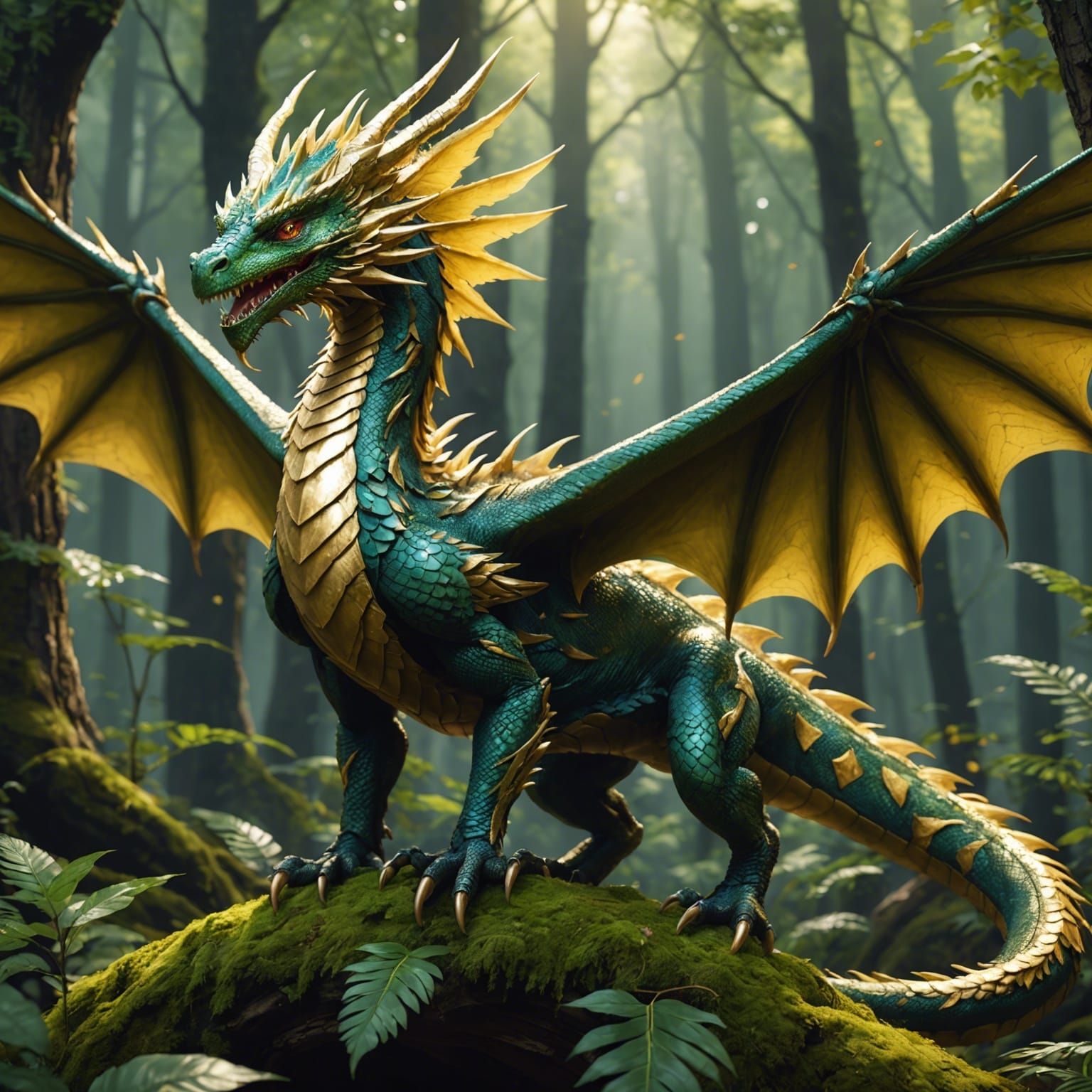 Golden Scaled Dragon in 3D Anime Art