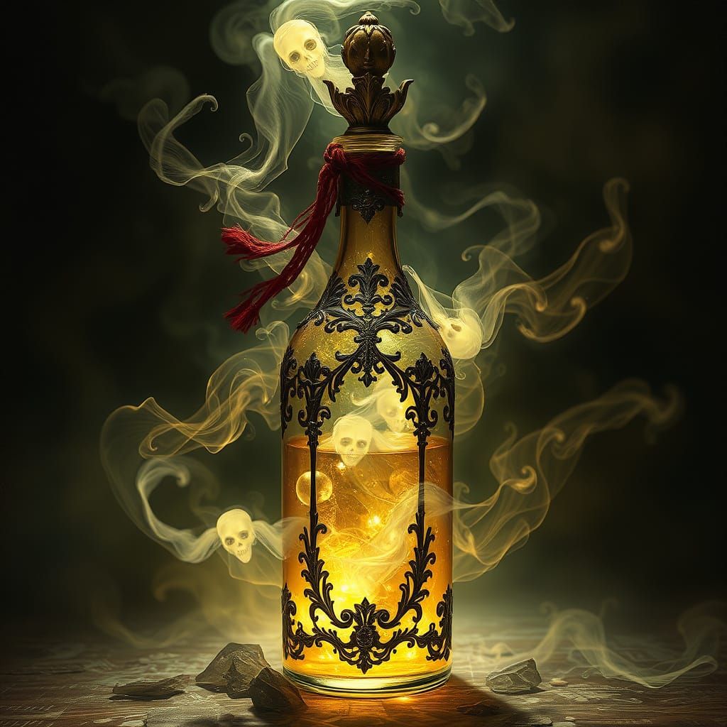 Ethereal Spirits in Ornate Antique Bottle
