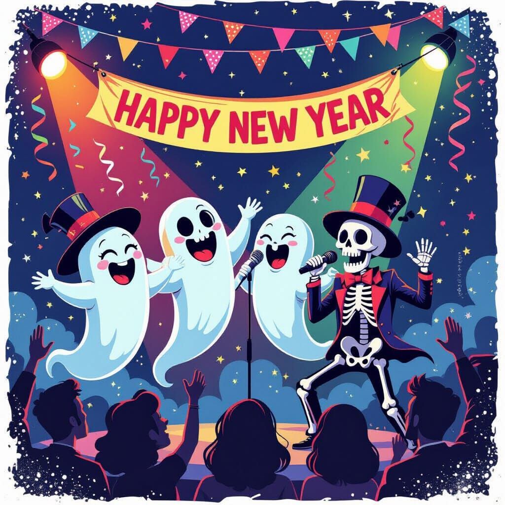 Ghosts and Skeletons Sing Karaoke at Festive New Year's Part...