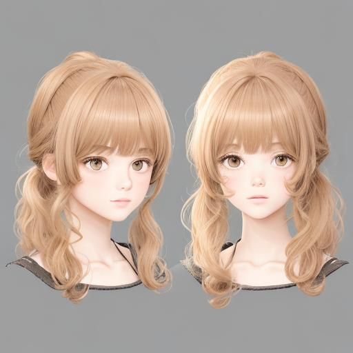 Woman with Brown Bangs and Ponytails Portrait