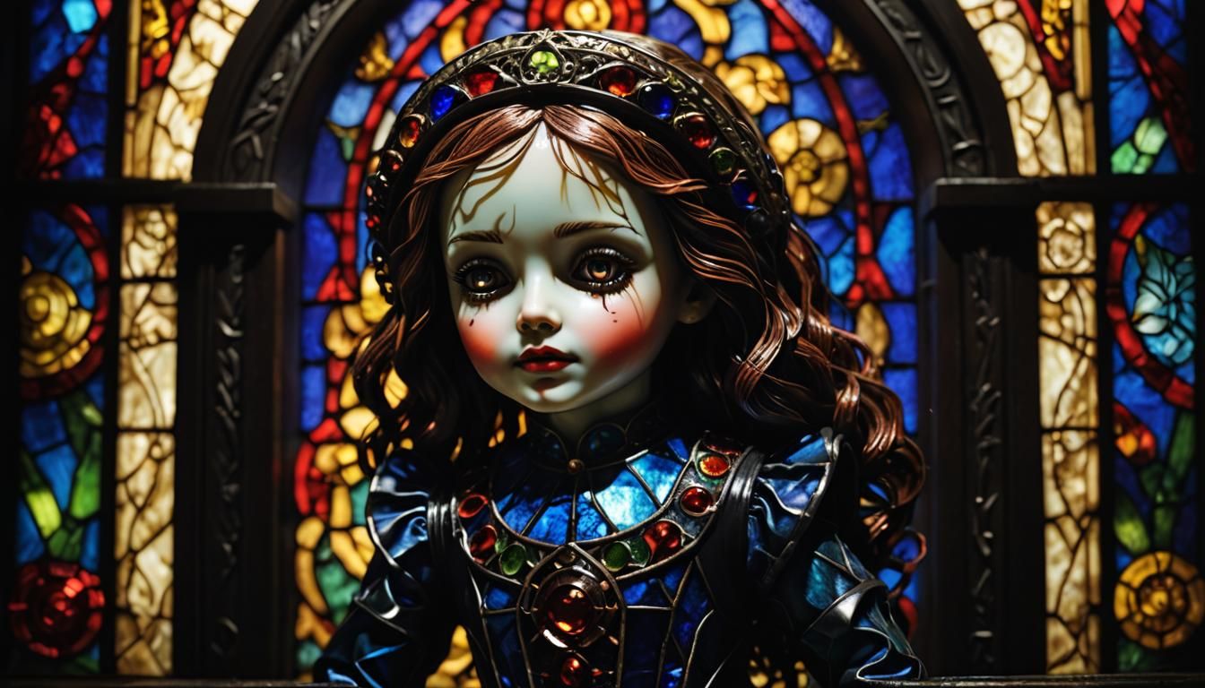 Stained Glass Nightmare Doll in Art Nouveau Style