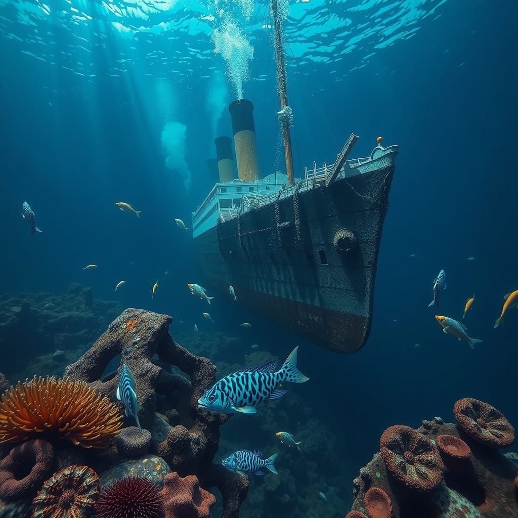 Titanic Underwater Ruins with Marine Life