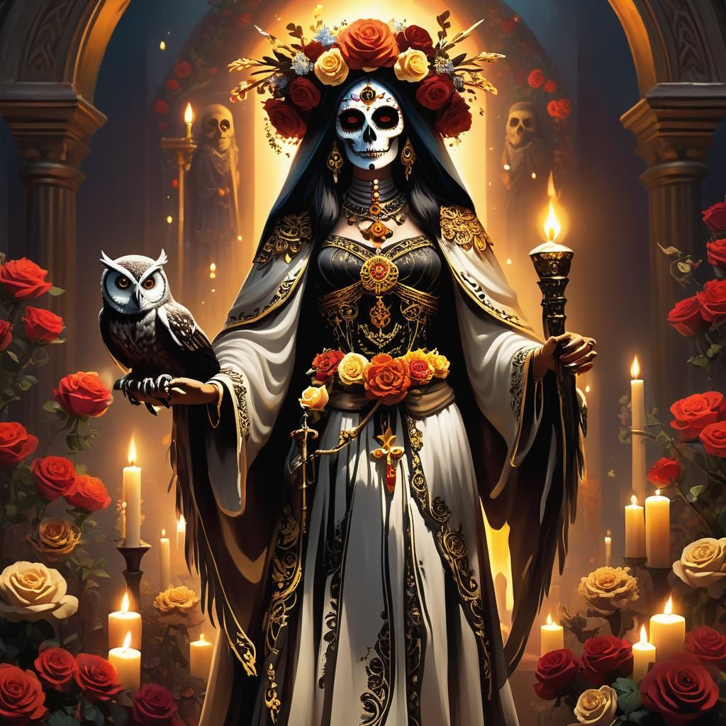La Santa Muerte Concept Art in Mexican Folk Art Style