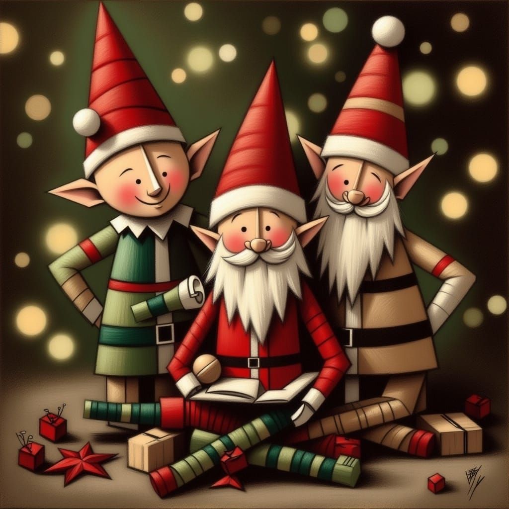 Festive Christmas Elves in Bokeh