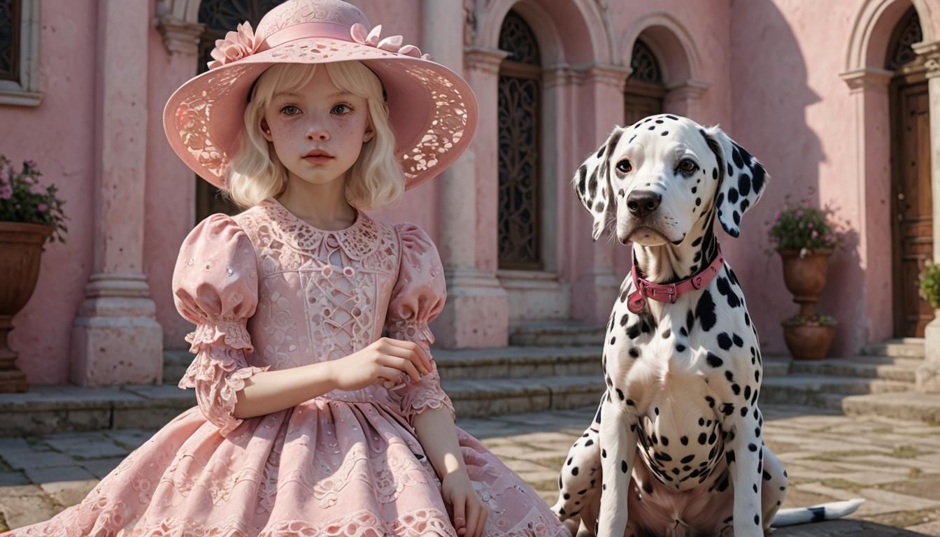 Albino Girl with Dalmatian in Surreal Digital Art