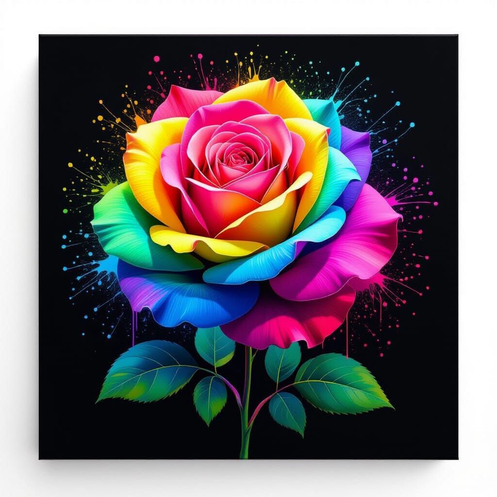 Rainbow Rose Portrait with Bleeding Color Bursts