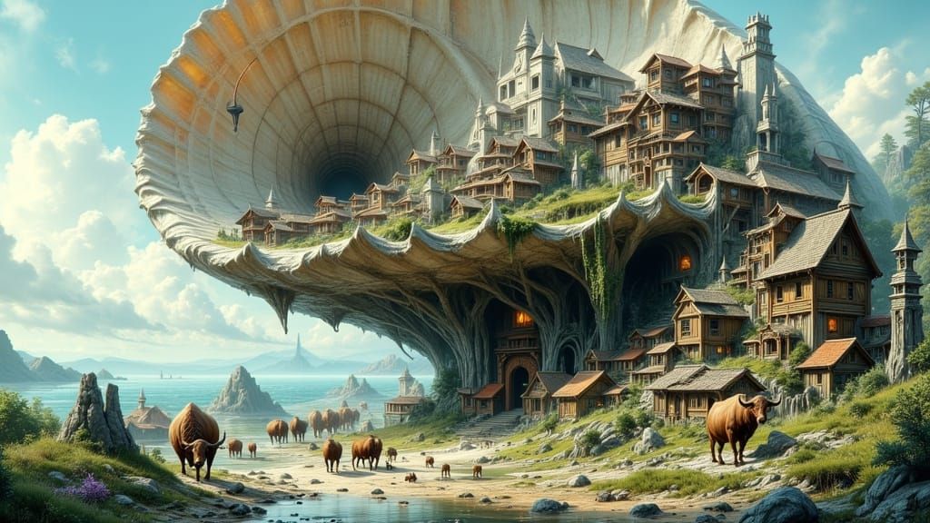 Gigantic Seashell City in Dreamlike Style