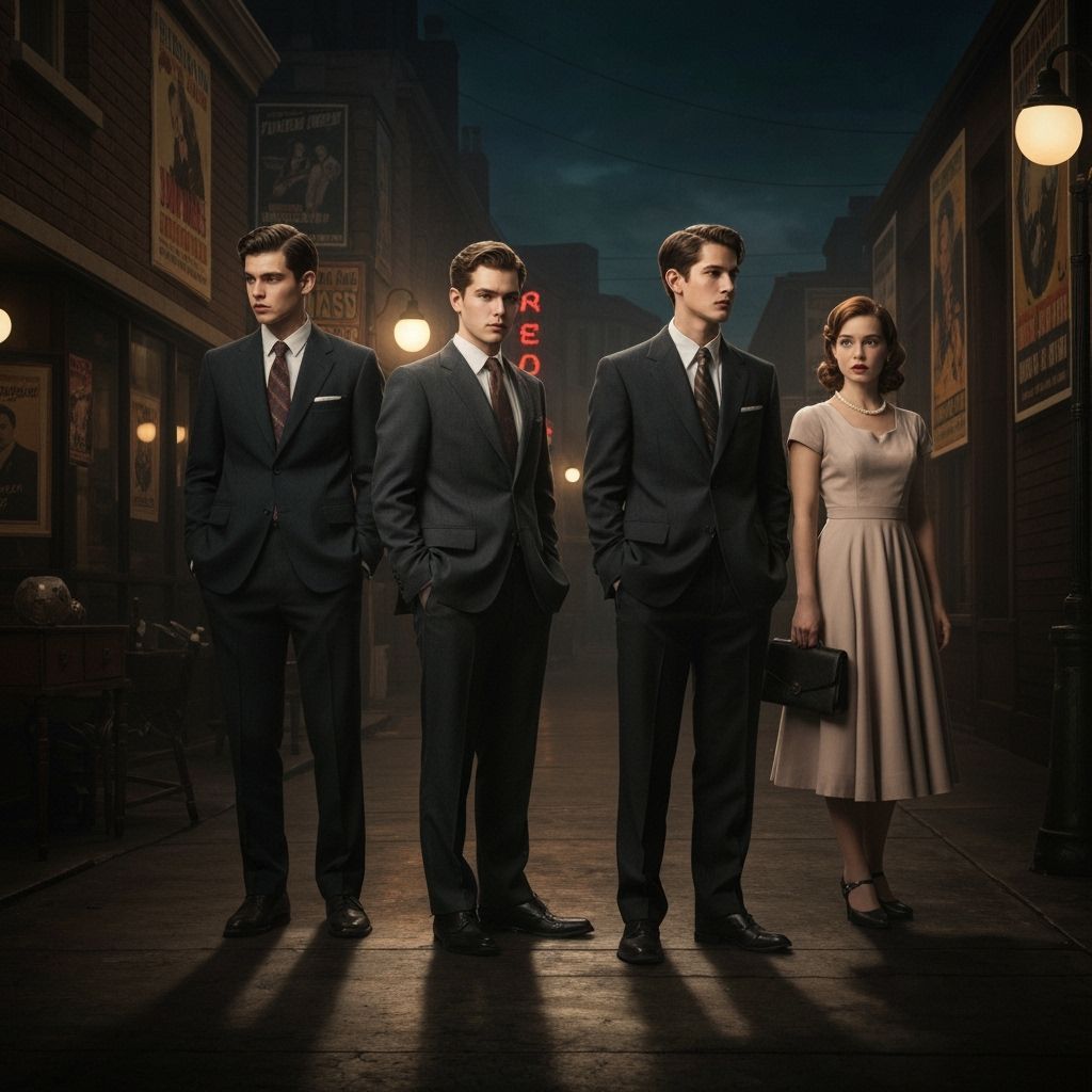 1950s Film Noir Scene with Young Men and Women