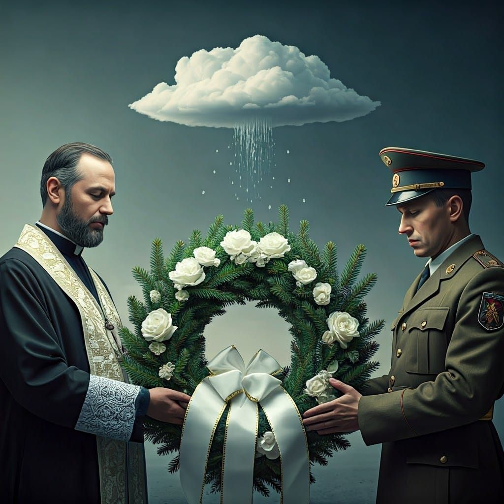 A Spiritual Funeral Procession in a Dreamlike Winter Landsca...