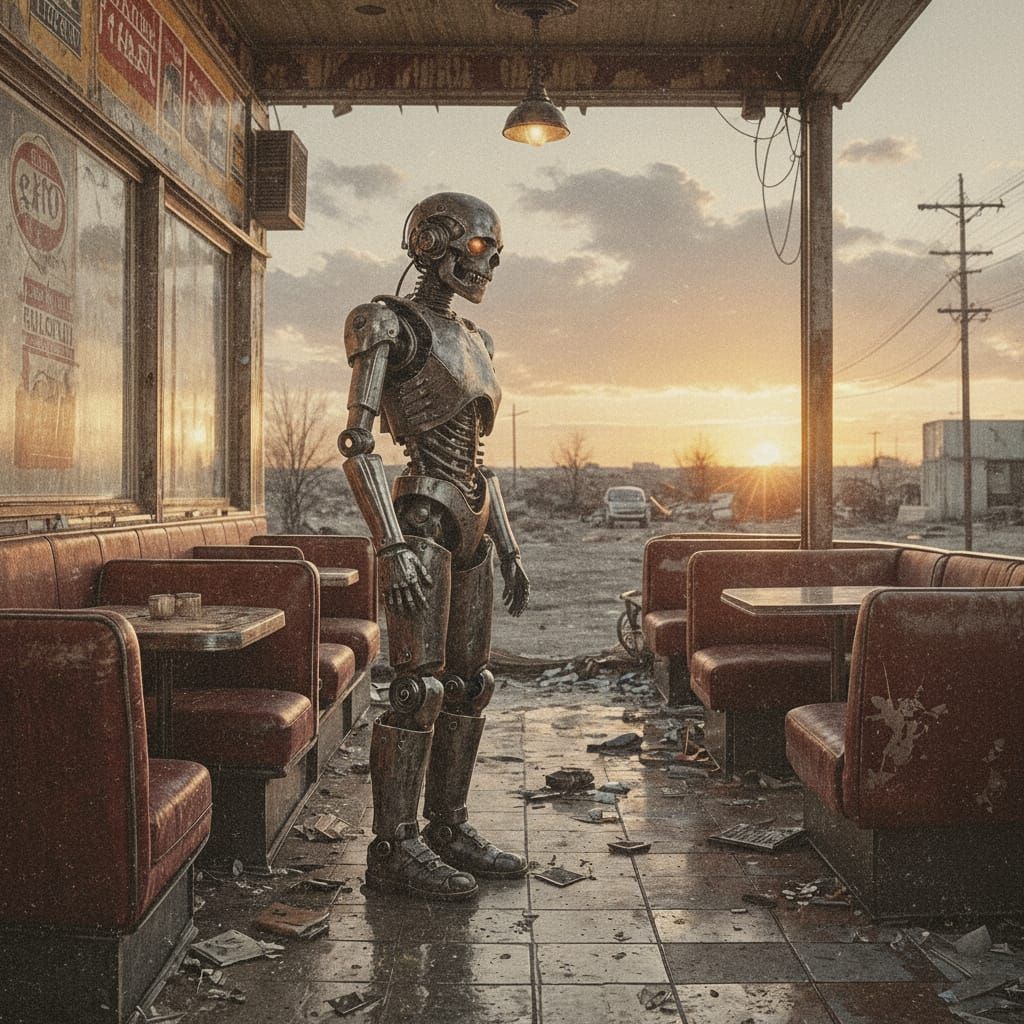 Automaton in Ruined Diner, Moody Atmospheric Lighting