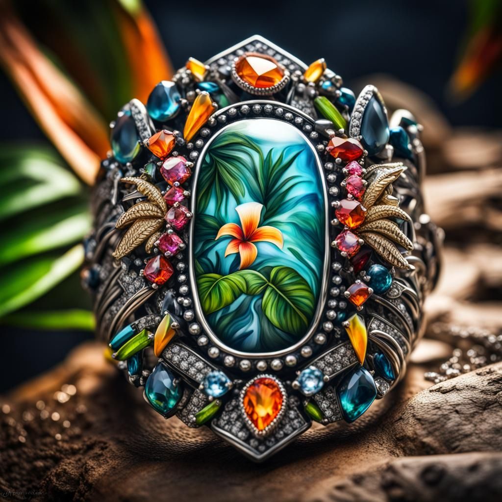 Tropical Graffiti Jewelry with Gems in HDR