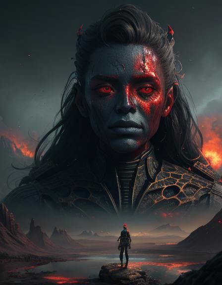 Girl's Selfie with Nuclear Bomb in Detailed Matte Painting