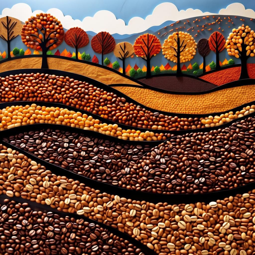 Autumn landscape made entirely from coffee-beans