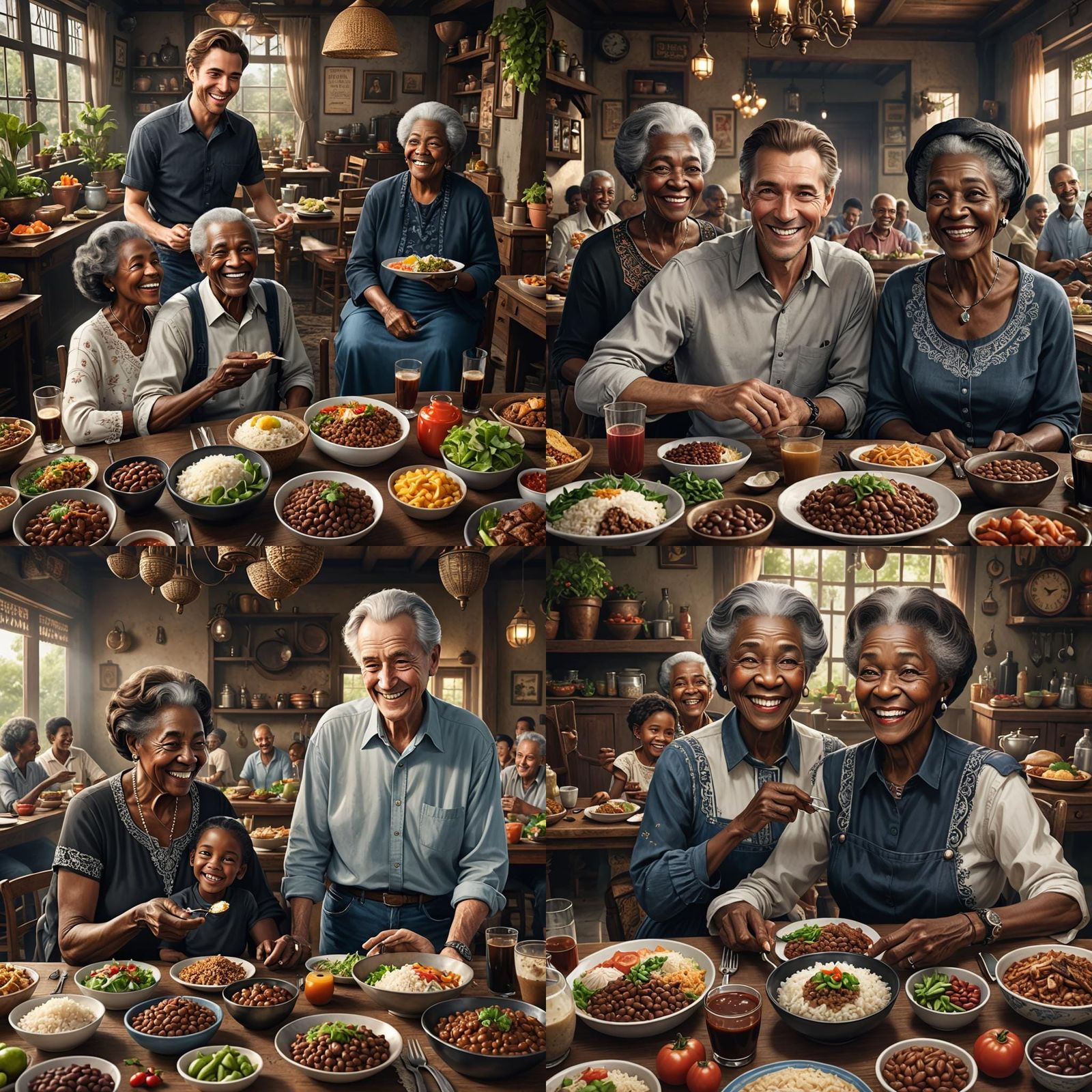 Family Lunch: Boy, Grandmother, Grandfather, Detailed Matte ...