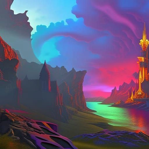 Surreal Castle in Dystopian Clockpunk Style