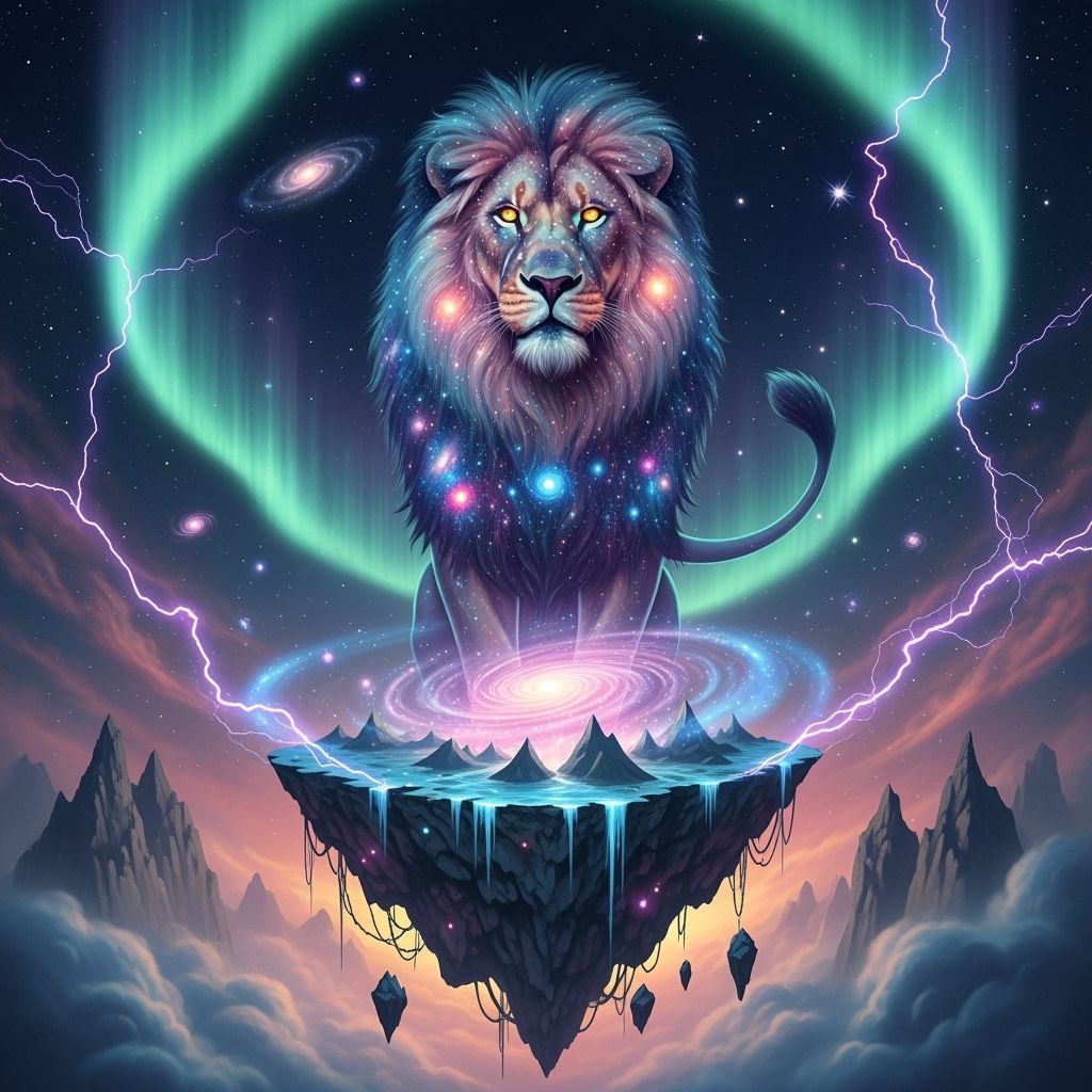 Cosmic Lion with Galaxy Mane in Painterly Style