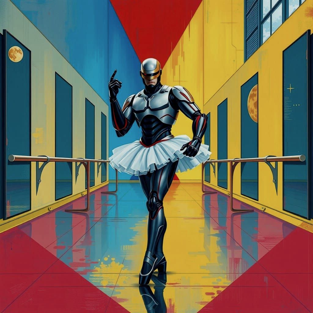 Robocop in Ballet Class, in Cyberpunk Comic Art Style