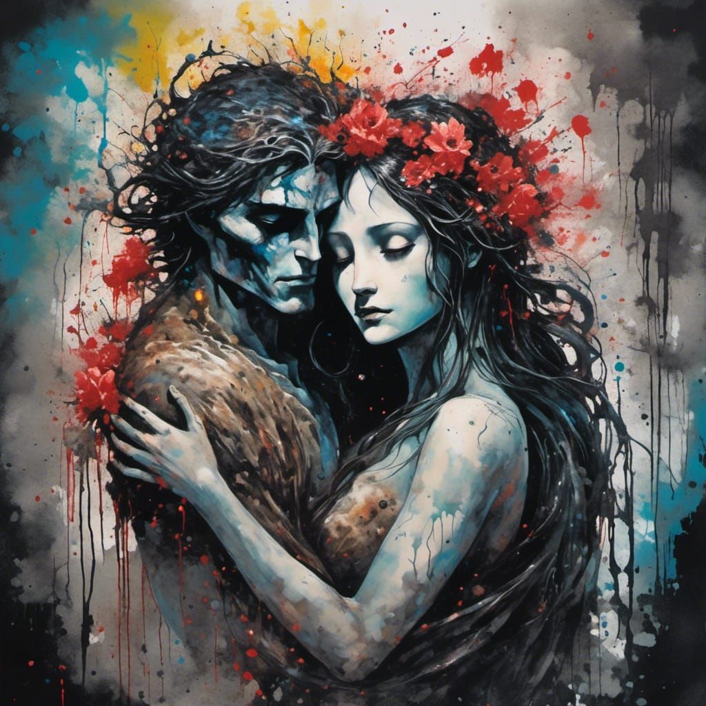 Hades and Persephone Embrace in the Underworld