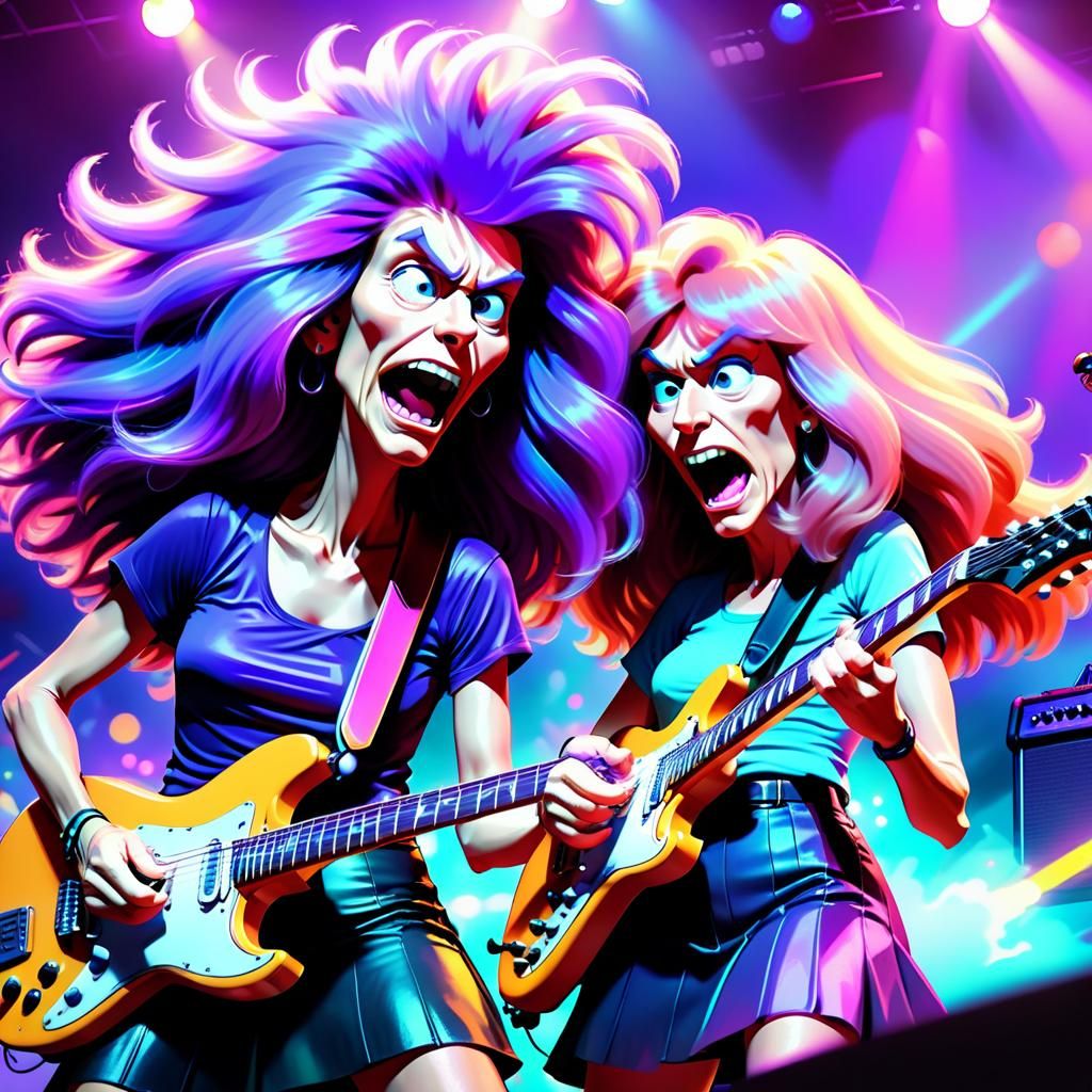 Cartoon Rock Stars Perform in Neon-Lit Concert