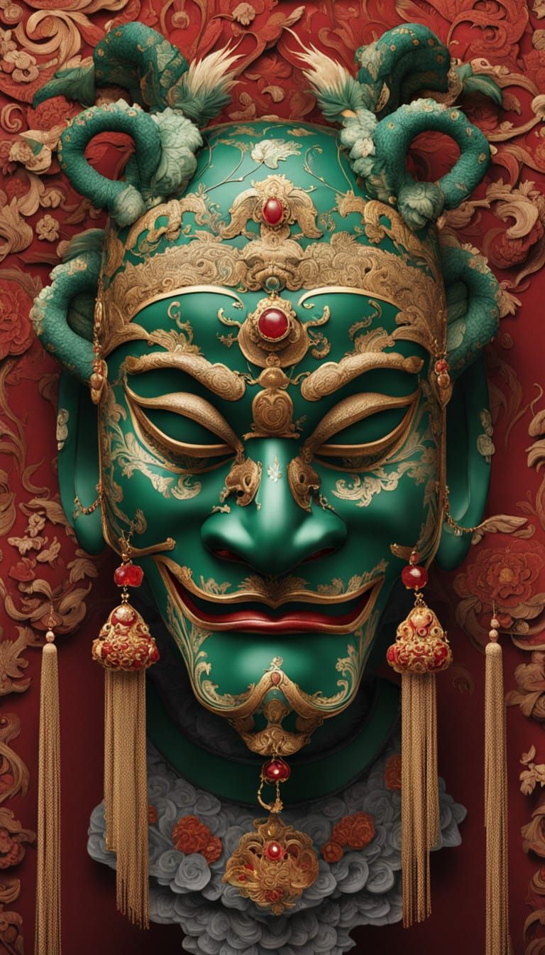 Chinese Jester's Mask in Imperial Splendor