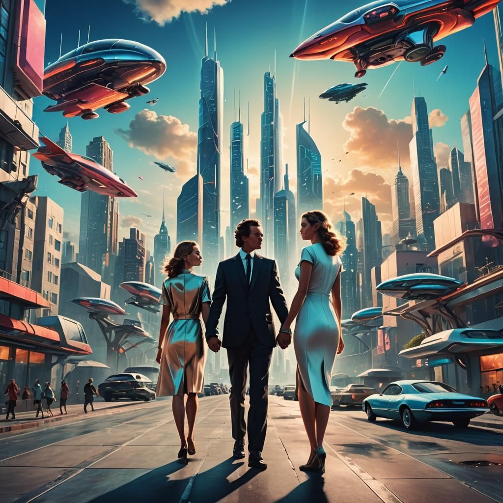 Klaus and Eva in Futuristic Cityscape
