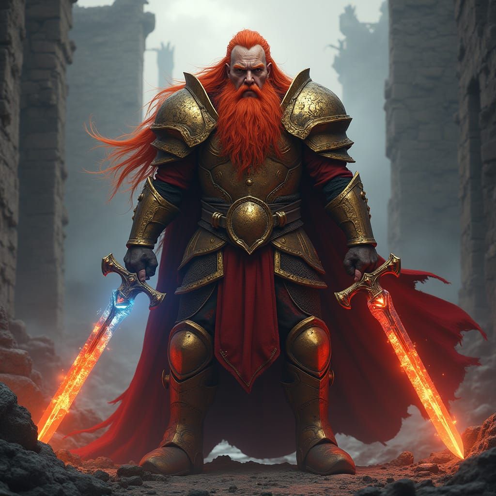 Fiery Haired Dwarven General in Hyper-Realistic Style