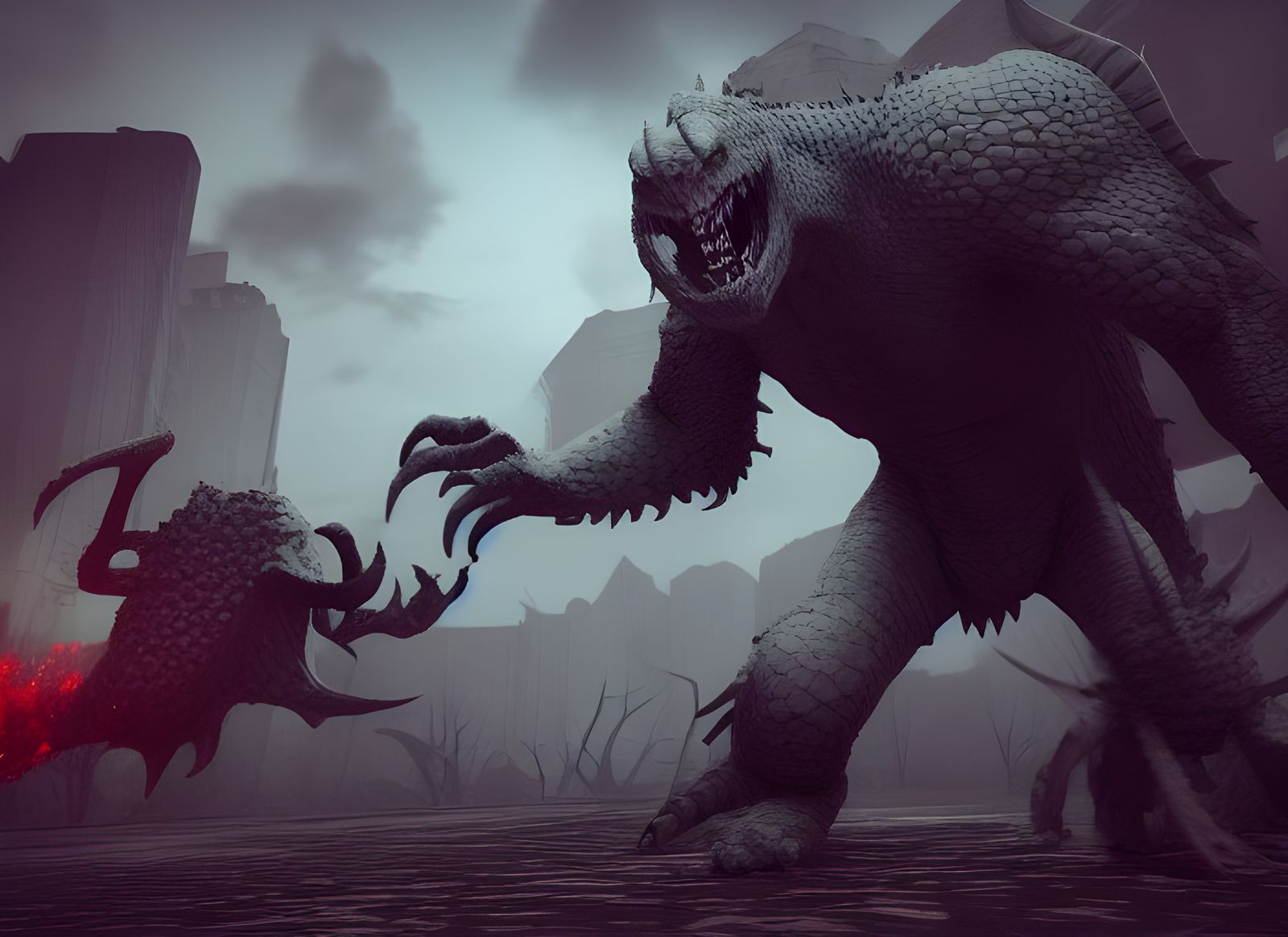 Epic Battle with Fantastic Creatures in Detailed 3D Shading