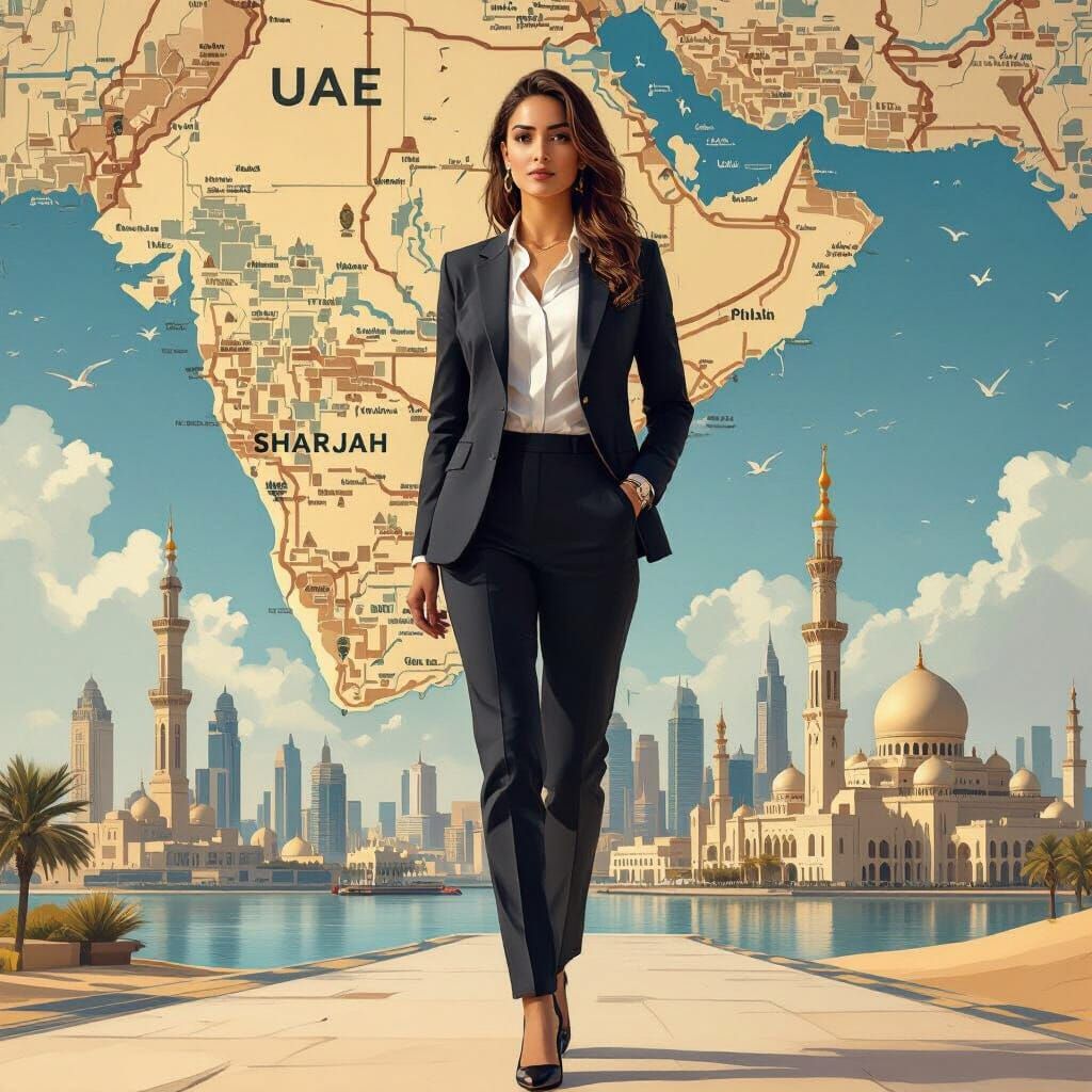 Woman and UAE Map in Digital Art Style