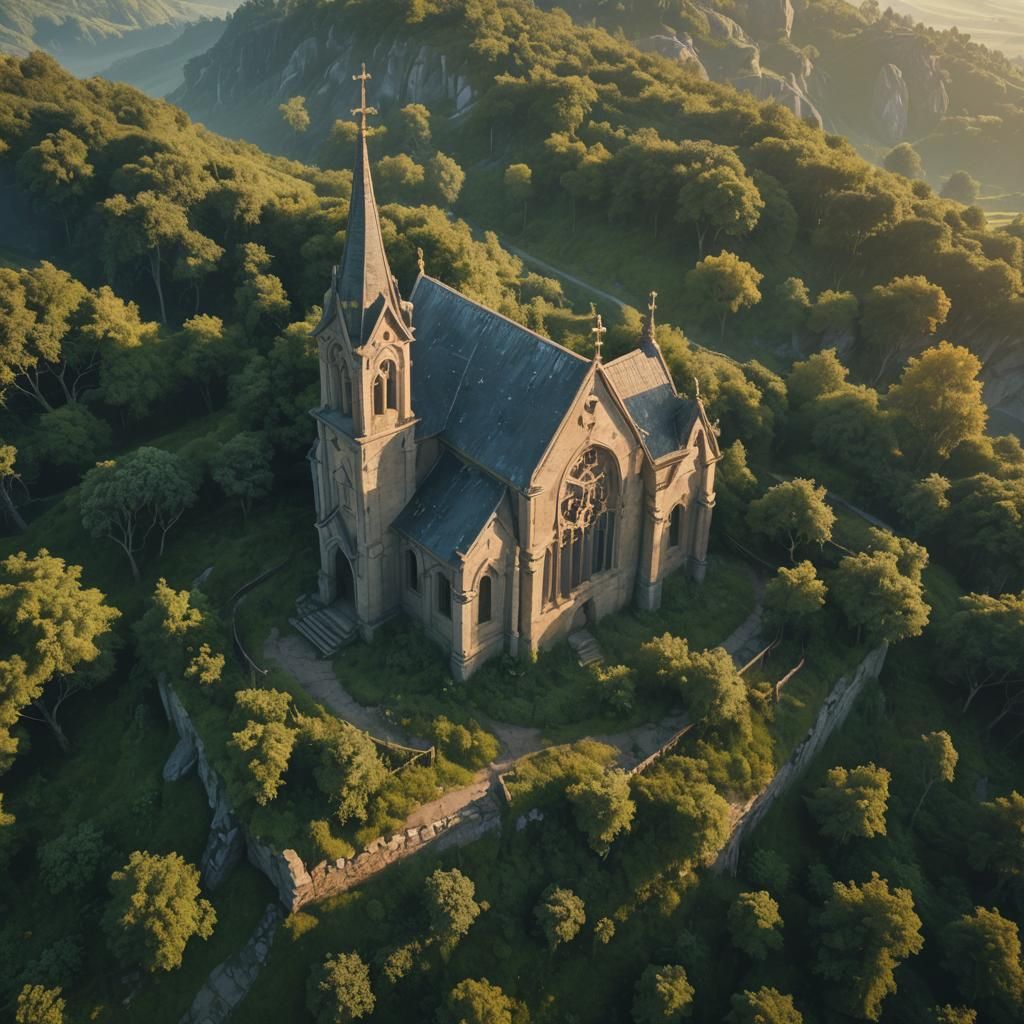 Abandoned Chapel on Hill in Golden Hour Light