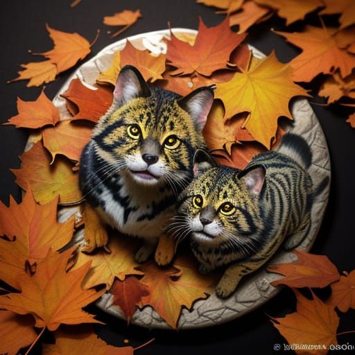 Cute Animals Amidst Vibrant Autumn Foliage in Splash Art Sty...